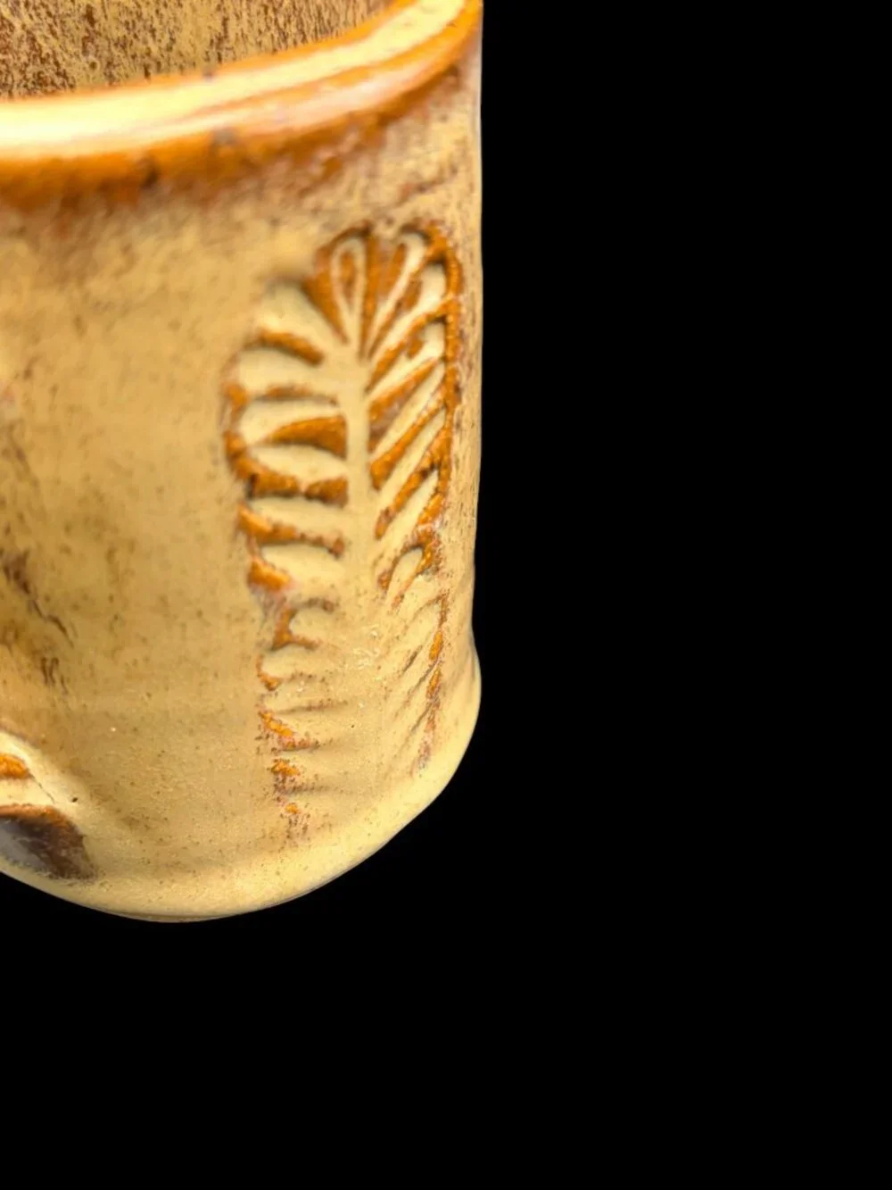 Vintage Studio Pottery Leaf Motif Ceramic Coffee Mug Signed Handmade Stoneware